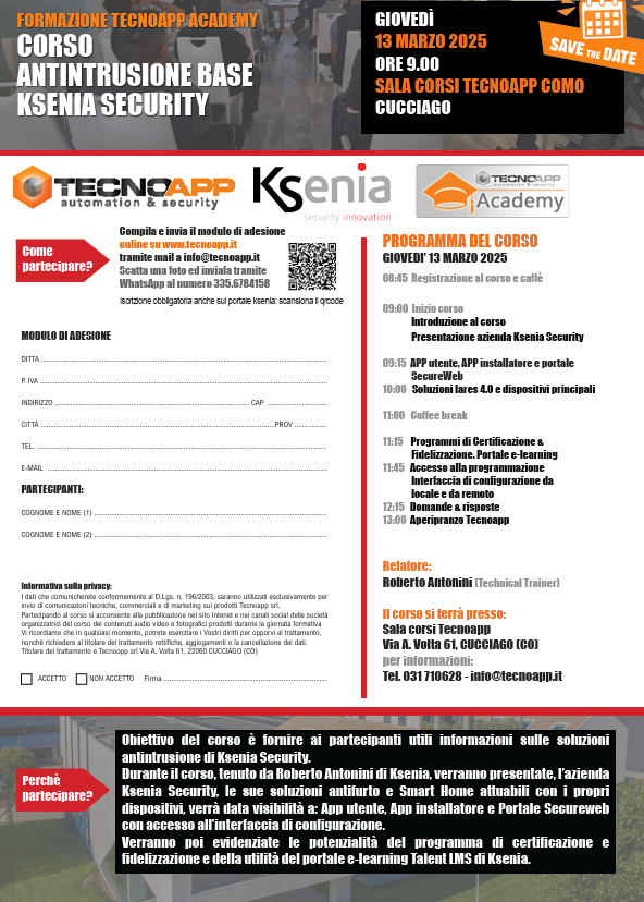 CORSO DI FORMAZIONE ANTINTRUSIONE BASE KSENIA